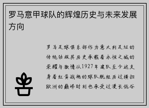 罗马意甲球队的辉煌历史与未来发展方向